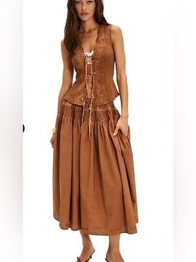 Free People Gesibelle skirt and vest top set  Macadamia brown nwot